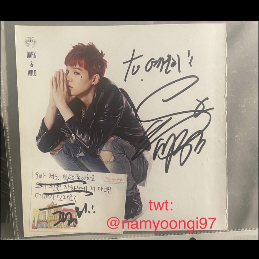 BTS Dark & Wild Signed Page Yoongi on one side and Namjoon in the other